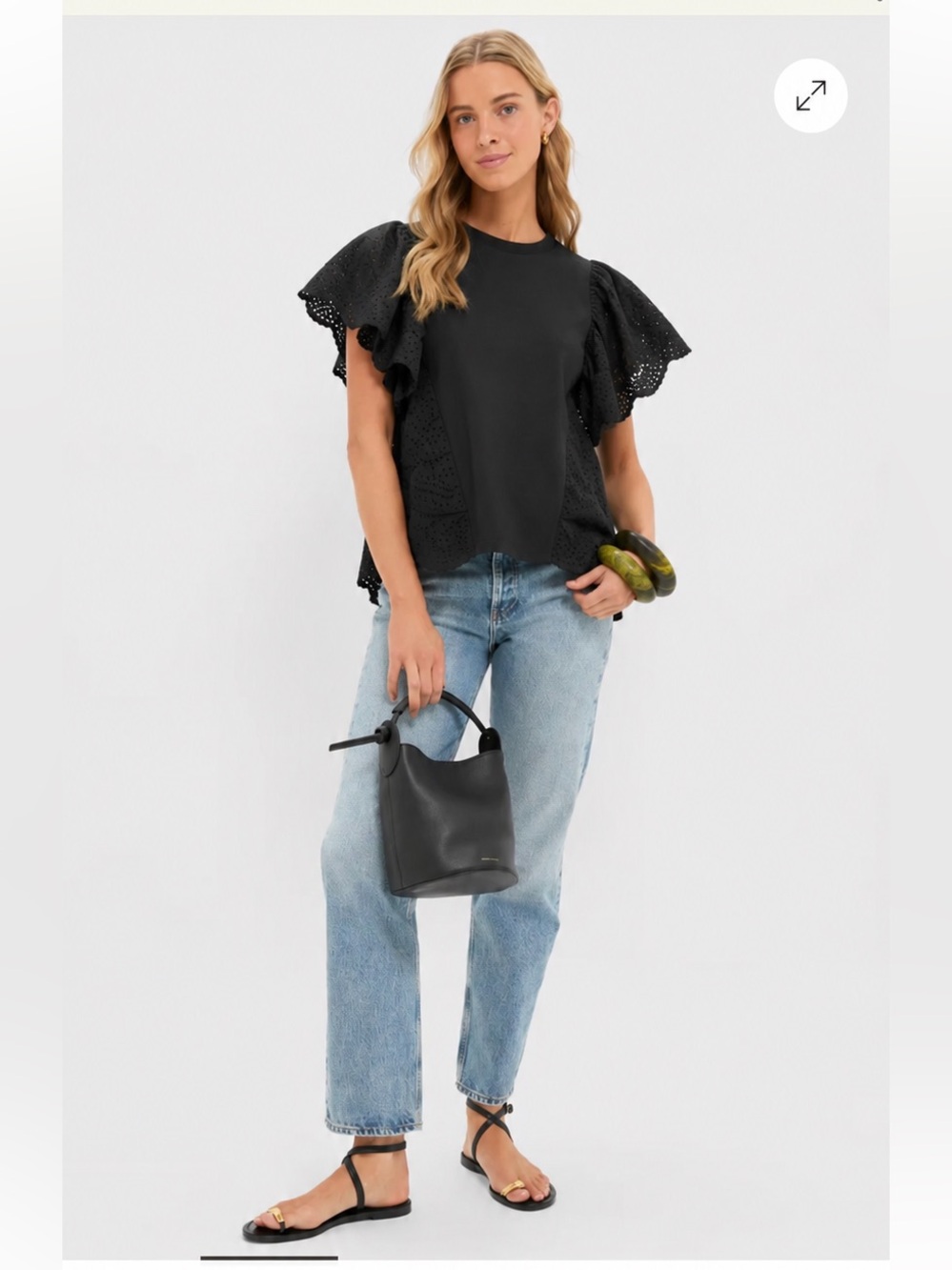 Tuckernuck Pomander Place eyelet ruffle top Black Scalloped Emi lace M